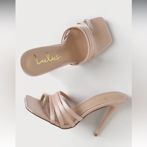 NIB Lulus Juen Light Nude Satin Rhinestone High Heel Slide Sandal -Size 11 - Picture 3 of 10